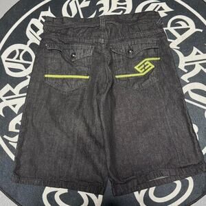 Enyce Black Baggy Denim Shorts With Yellow Accents